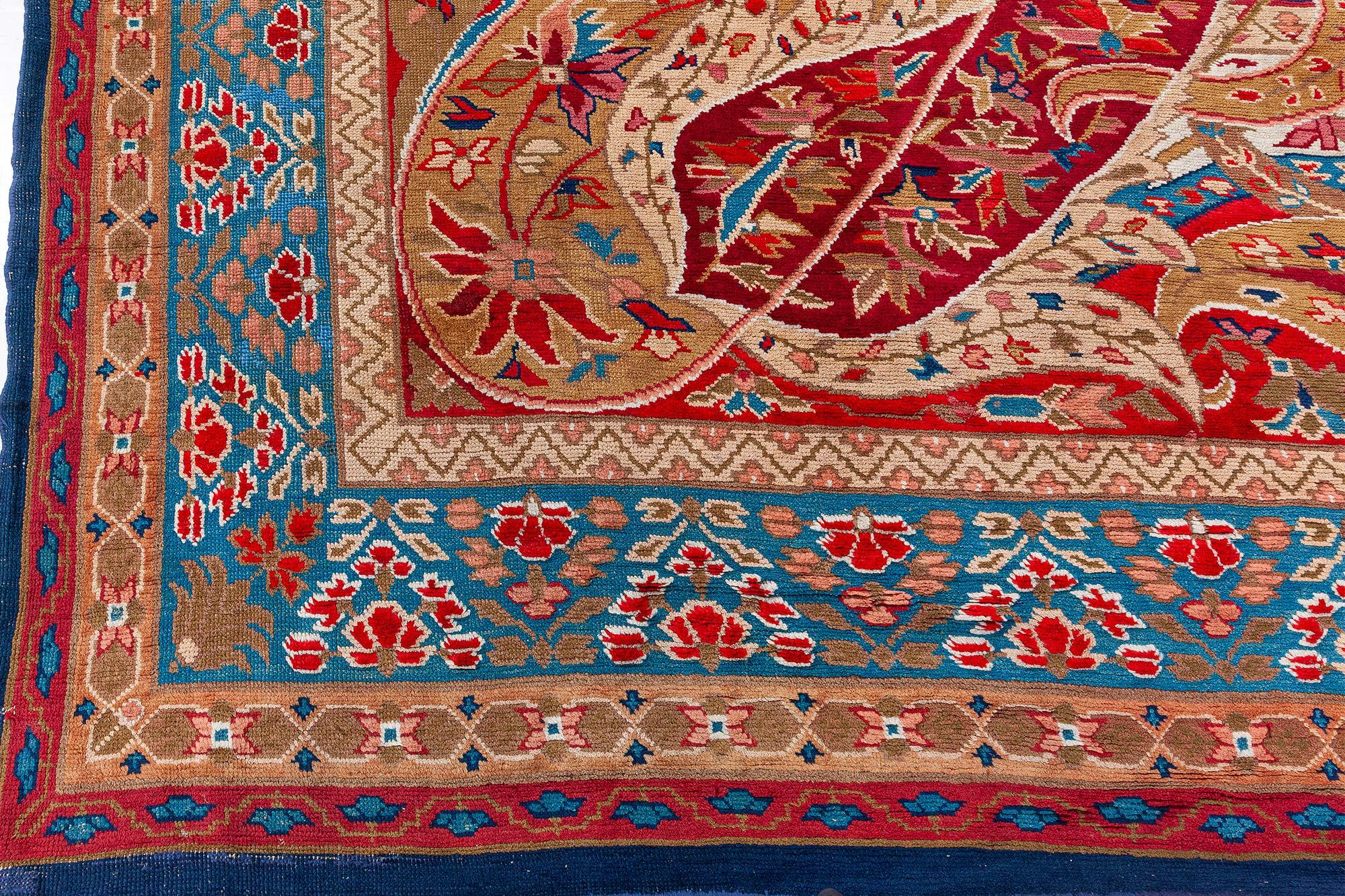 Doris Leslie Blau Auténtica alfombra inglesa Axminster azul y roja siglo XIX en venta