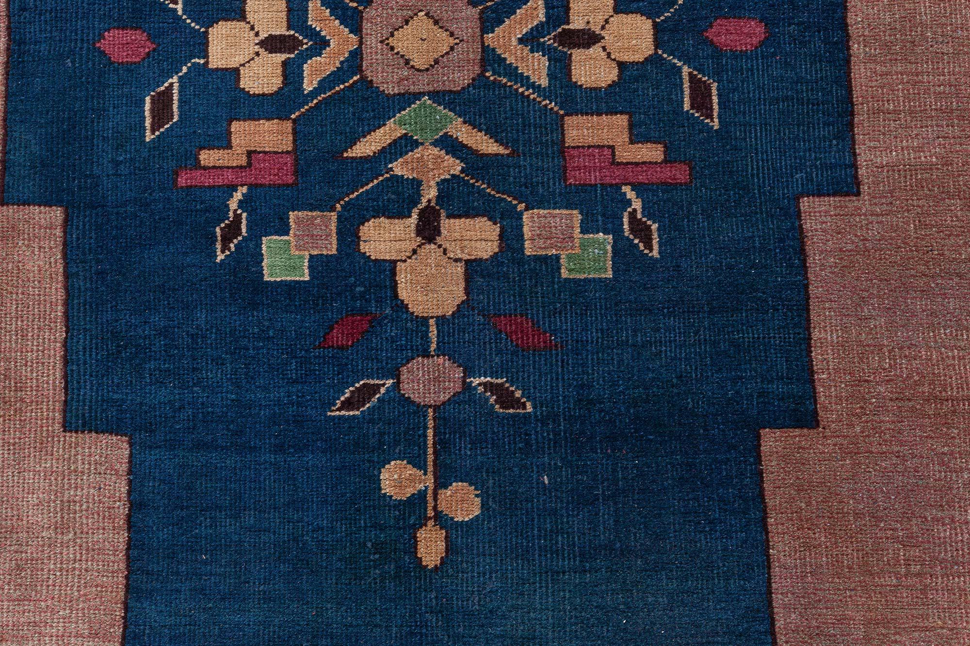 Tapis en laine fait main Art déco chinois Bourgogne Bleu Beige
Taille : 8'9