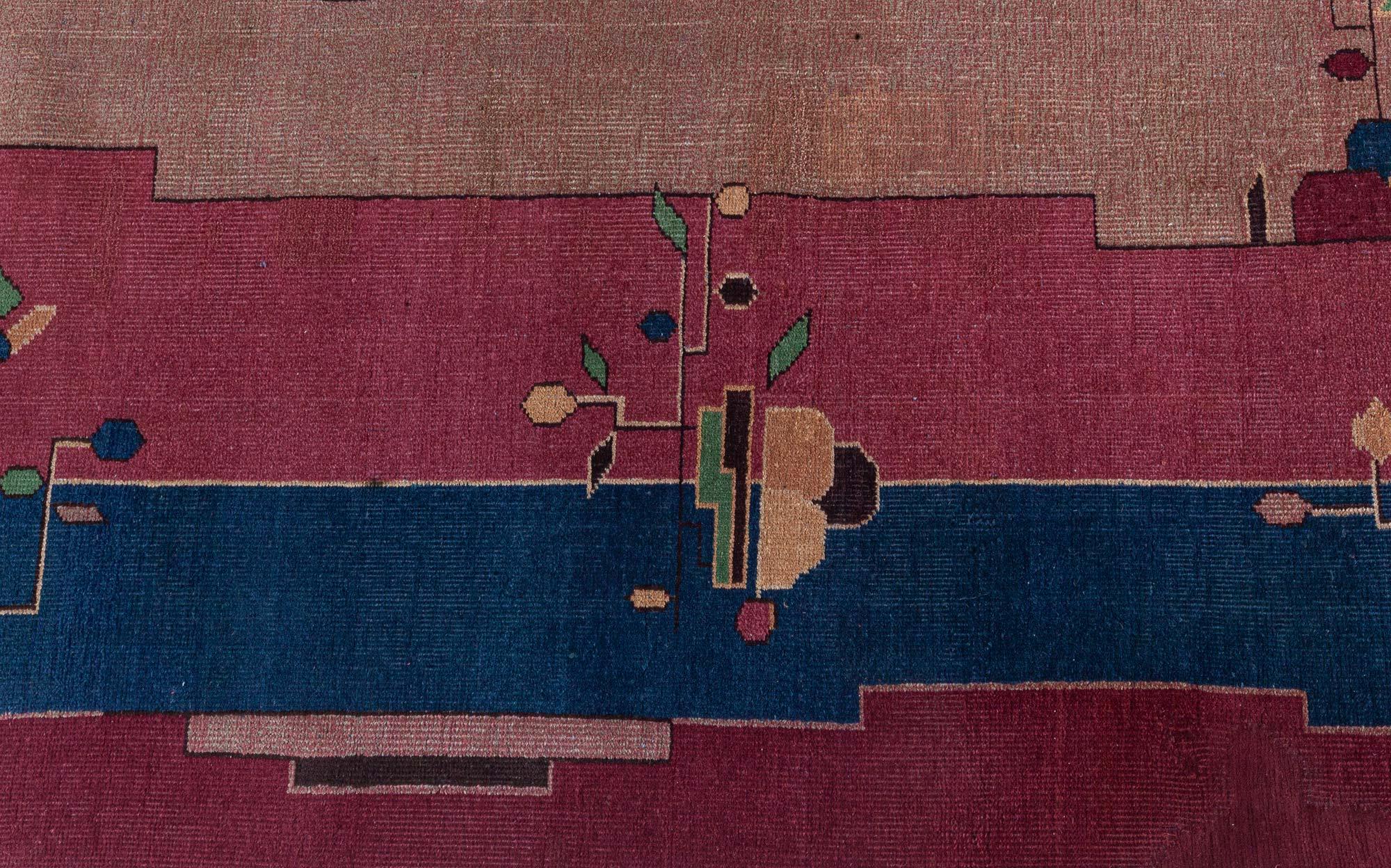 Chinois Doris Leslie Blau Chinese Art Deco Handmade Wool Rug (tapis de laine fait main) en vente