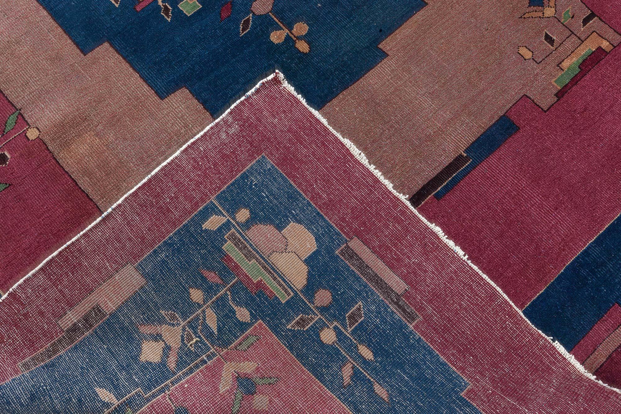 Laine Doris Leslie Blau Chinese Art Deco Handmade Wool Rug (tapis de laine fait main) en vente