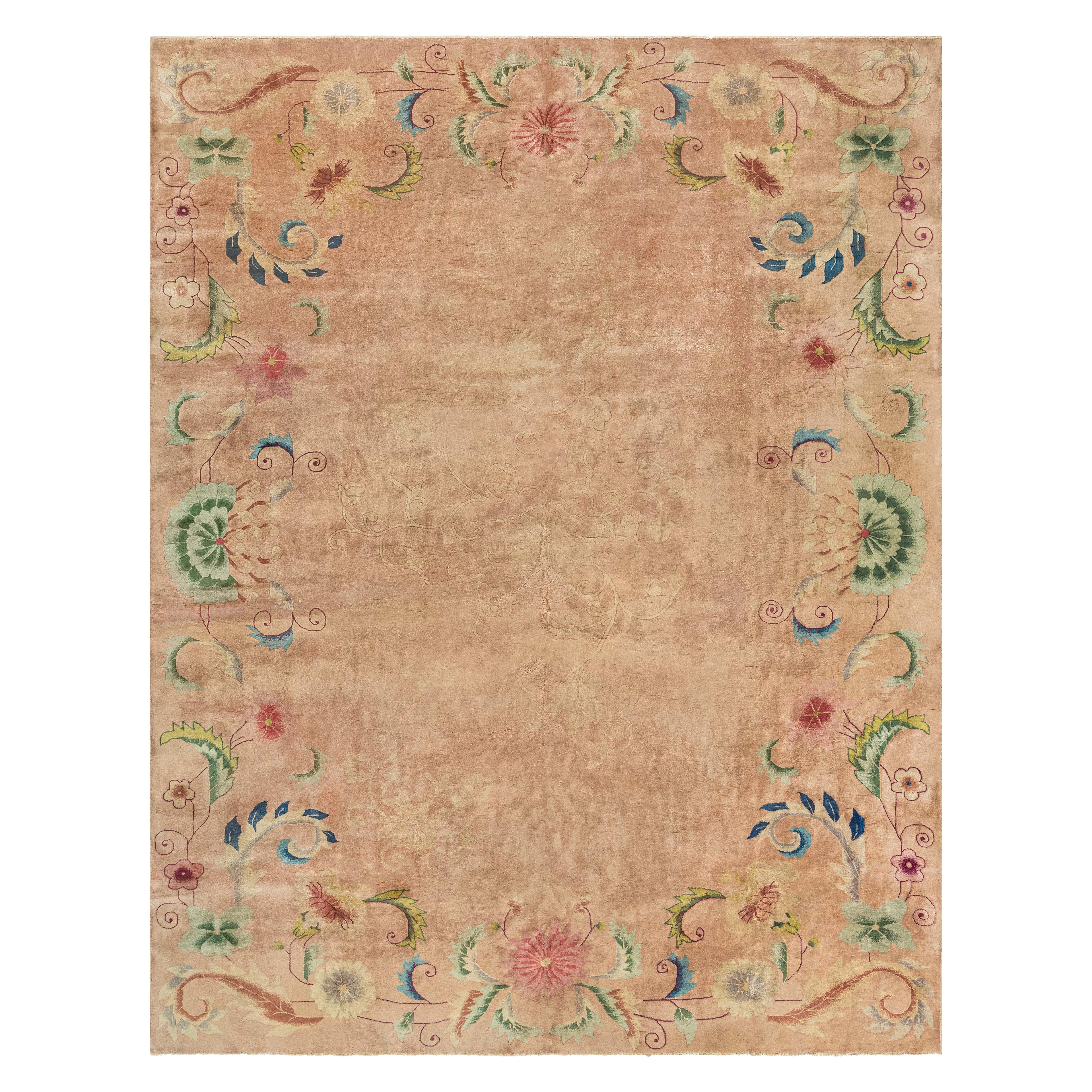 Doris Leslie Blau Tappeto fatto a mano in stile Art Deco cinese con disegno di fiori di loto in vendita