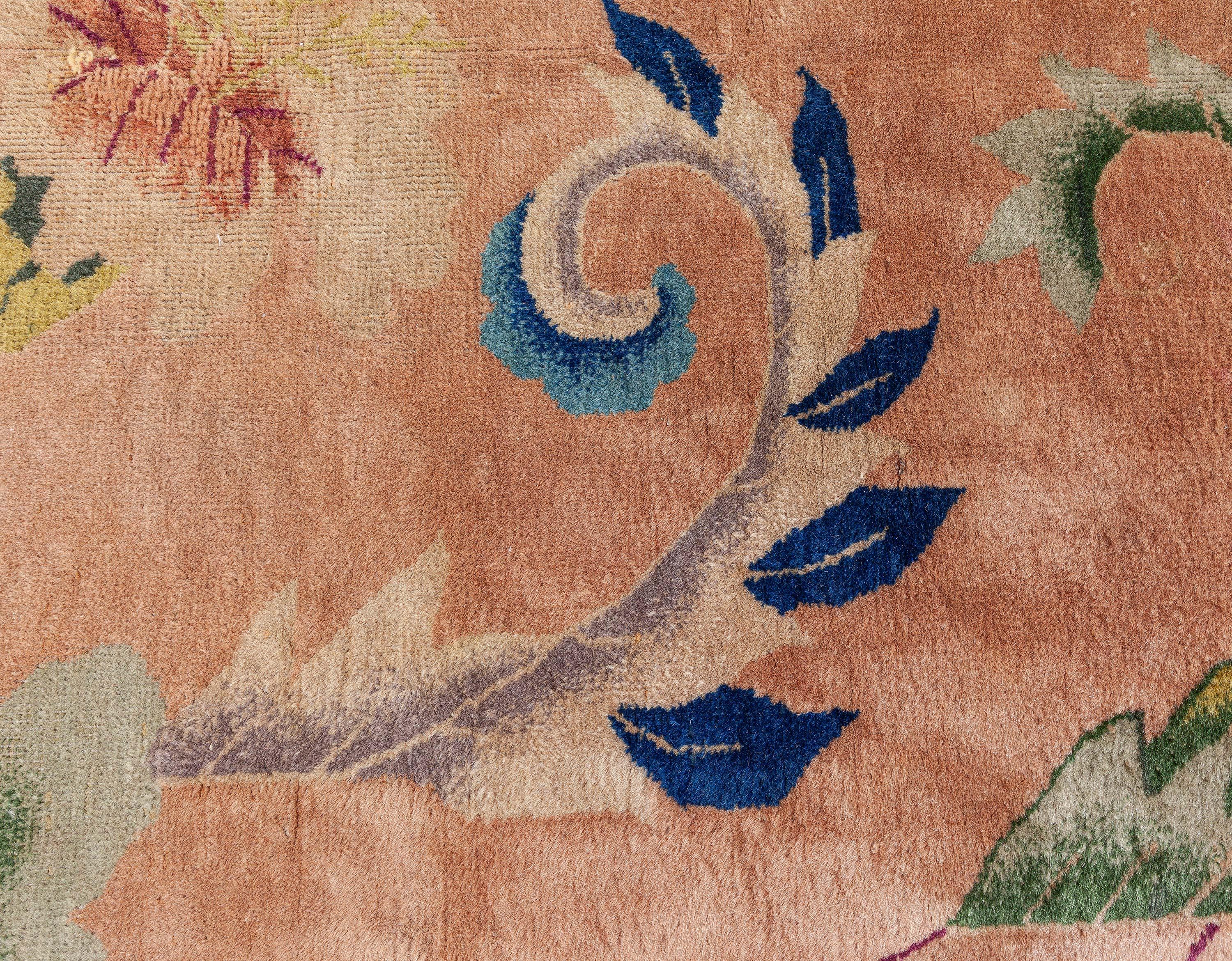Laine Doris Leslie Blau Tapis art déco chinois en rose tendre en vente