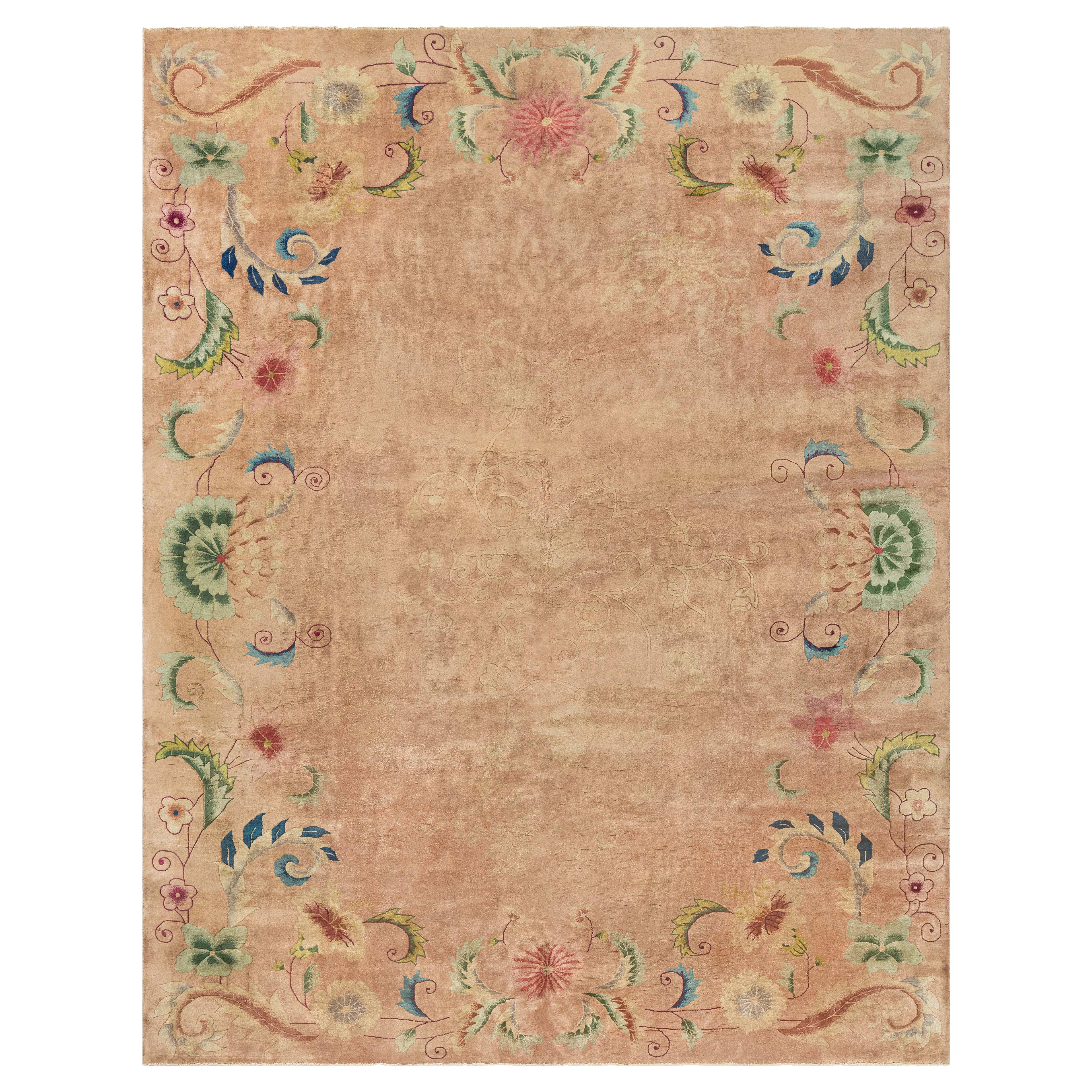 Doris Leslie Blau Tapis art déco chinois en rose tendre