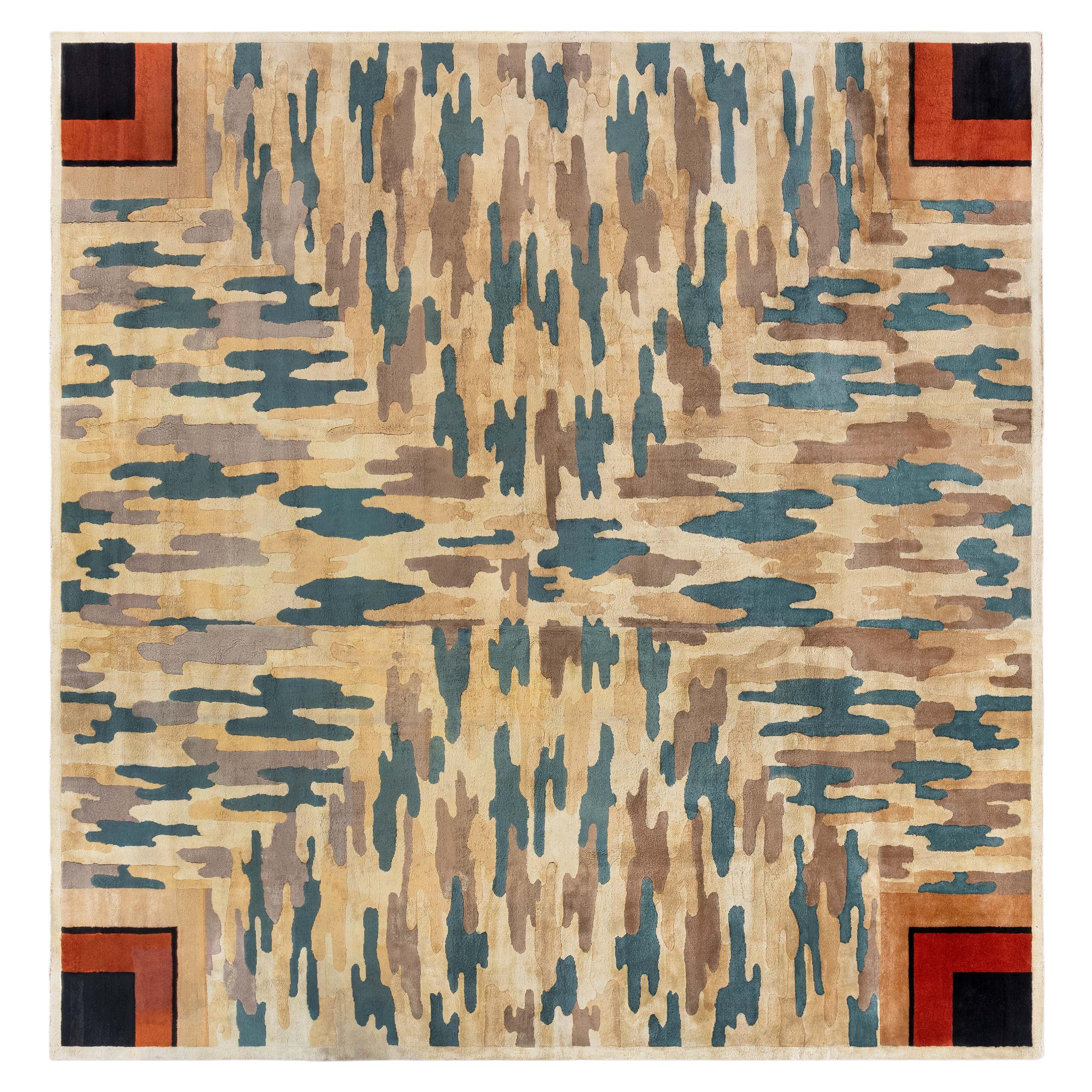 Doris Leslie Blau Chinese Art Deco Vintage Abstract Beige Rug (Size Adjusted)