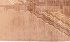 Doris Leslie Blau Chinese Art Deco Vintage Abstract Warm Tan Hand-Knotted Rug