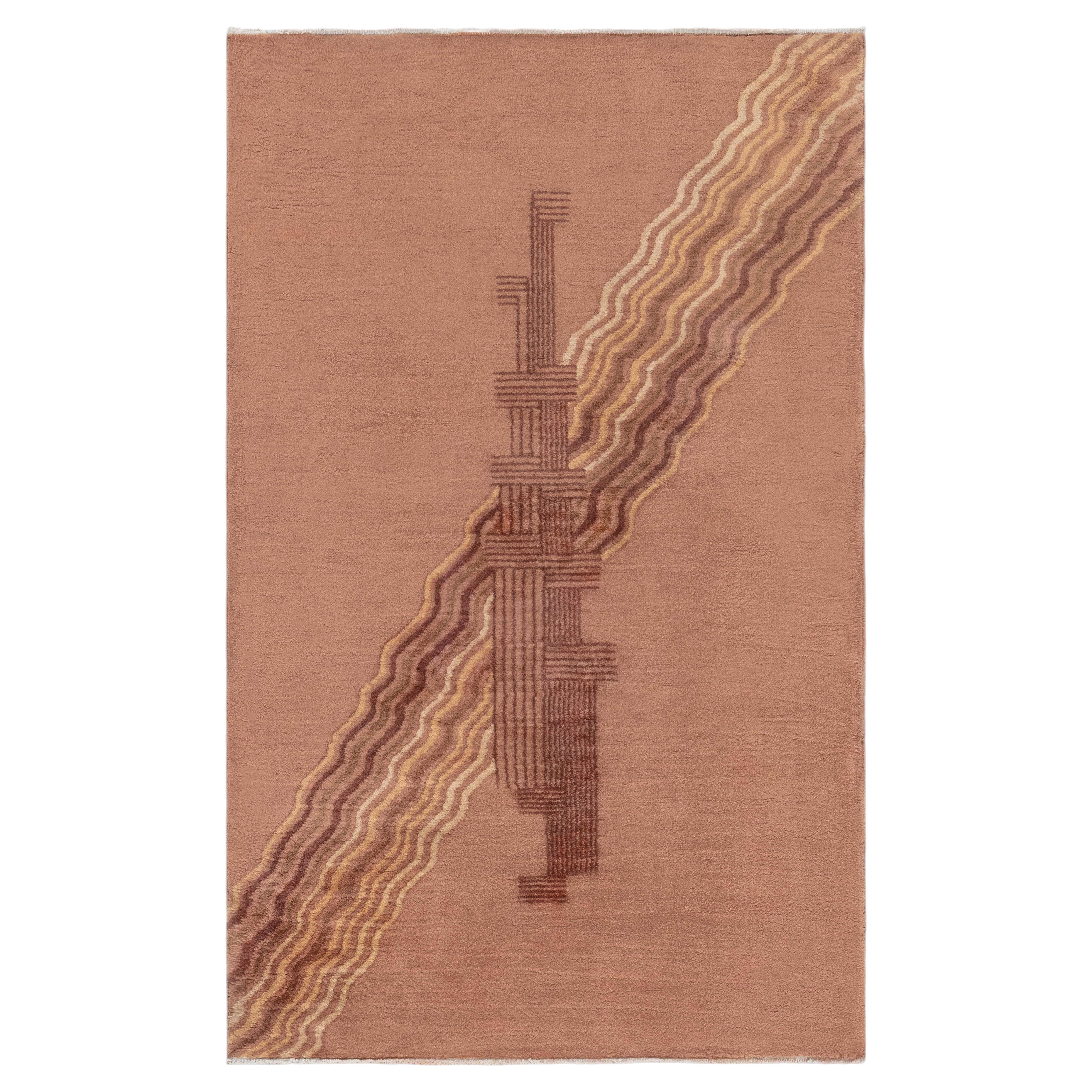 Doris Leslie Blau Chinese Art Deco Vintage Abstract Warm Tan Hand-Knotted Rug