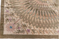 Doris Leslie Blau Chinese Art Deco Vintage Floral Classic Taupe Hand-Knotted Rug