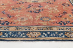 Doris Leslie Blau Chinese Vintage Floral Burnt Orange Hand-Knotted Wool Rug