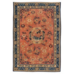 Doris Leslie Blau Chinese Vintage Floral Burnt Orange Hand-Knotted Wool Rug