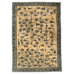 Doris Leslie Blau Chinese Vintage Floral Tan Hand-Knotted Wool Rug