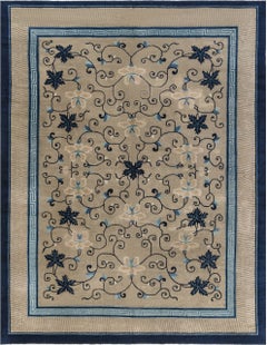 Doris Leslie Blau Chinese Vintage Floral Warm Tan Hand-Knotted Wool Carpet