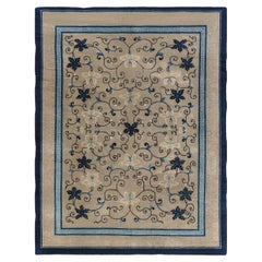 Doris Leslie Blau Chinese Vintage Floral Warm Tan Hand-Knotted Wool Carpet