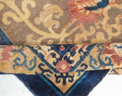 Doris Leslie Blau Chinese Vintage Floral Warm Tan Silk Rug Metal Thread