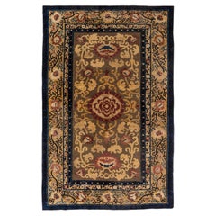 Doris Leslie Blau Chinese Vintage Floral Warm Tan Silk Rug Metal Thread