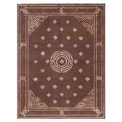 Doris Leslie Blau Chinese Vintage Geometric Brown Hand-Knotted Rug Mongolian