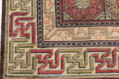 Doris Leslie Blau Chinese Vintage Geometric Light Beige Hand-Knotted Silk Rug