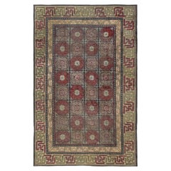 Doris Leslie Blau – Chinesischer Vintage-Teppich aus handgeknüpfter Seide mit geometrischem Muster in Hellbeige