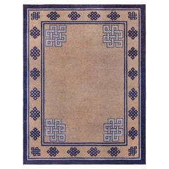 Doris Leslie Blau Chinese Vintage Geometric Warm Tan Hand-Knotted Wool Carpet