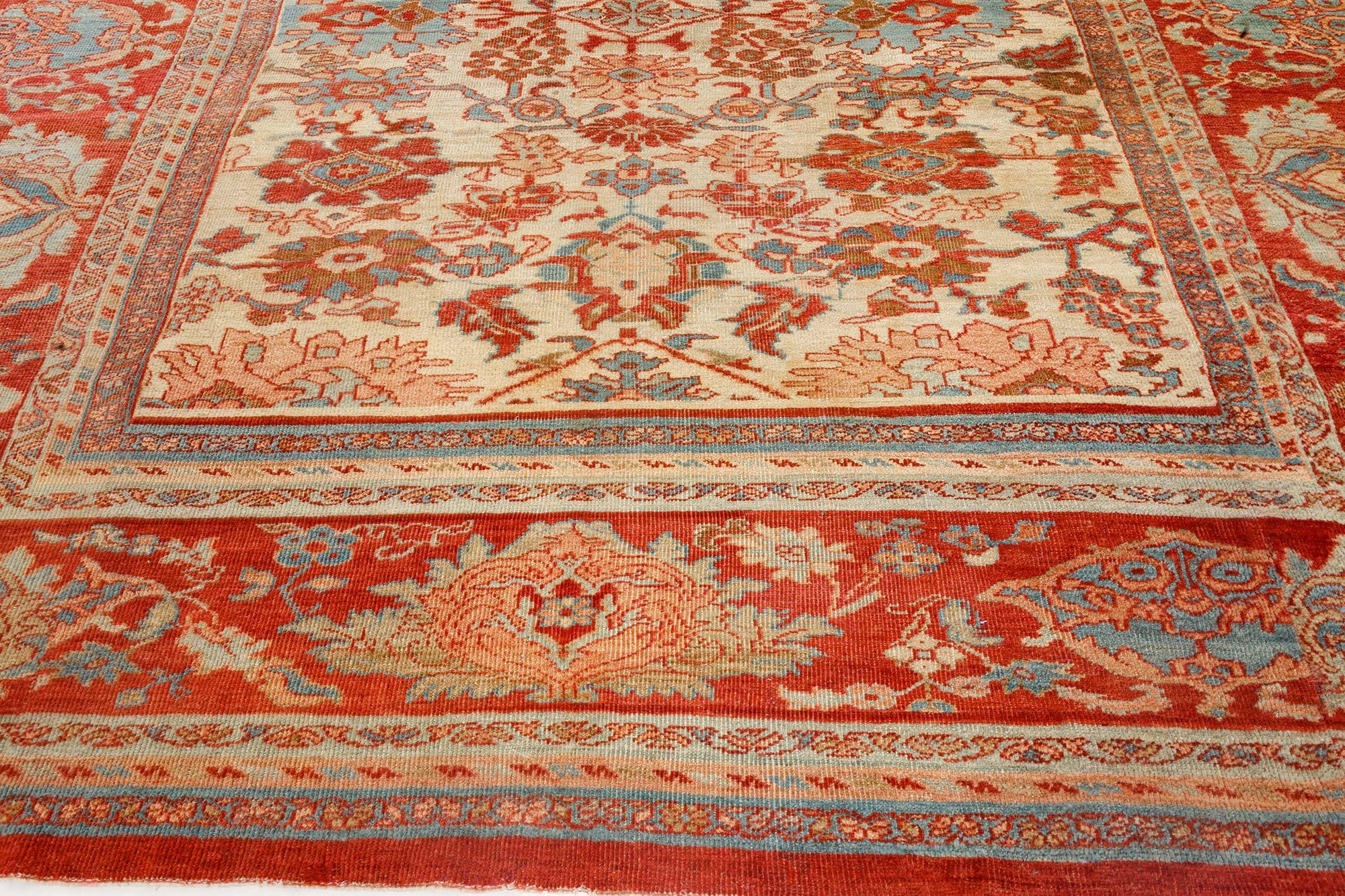 Wool 1900s Persian Sultanabad Rug Size Adjusted For Sale