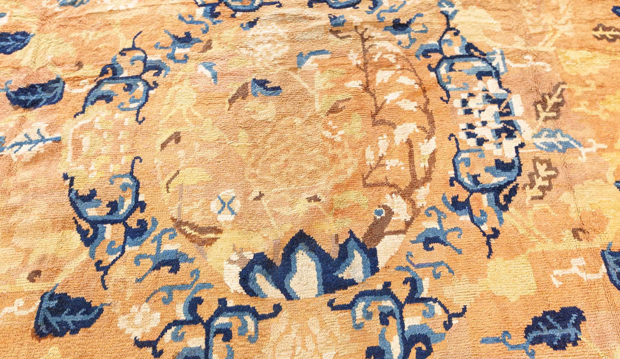 Hand-Woven 19th Century Chinese Yellow Blue Handmade Rug For Sale