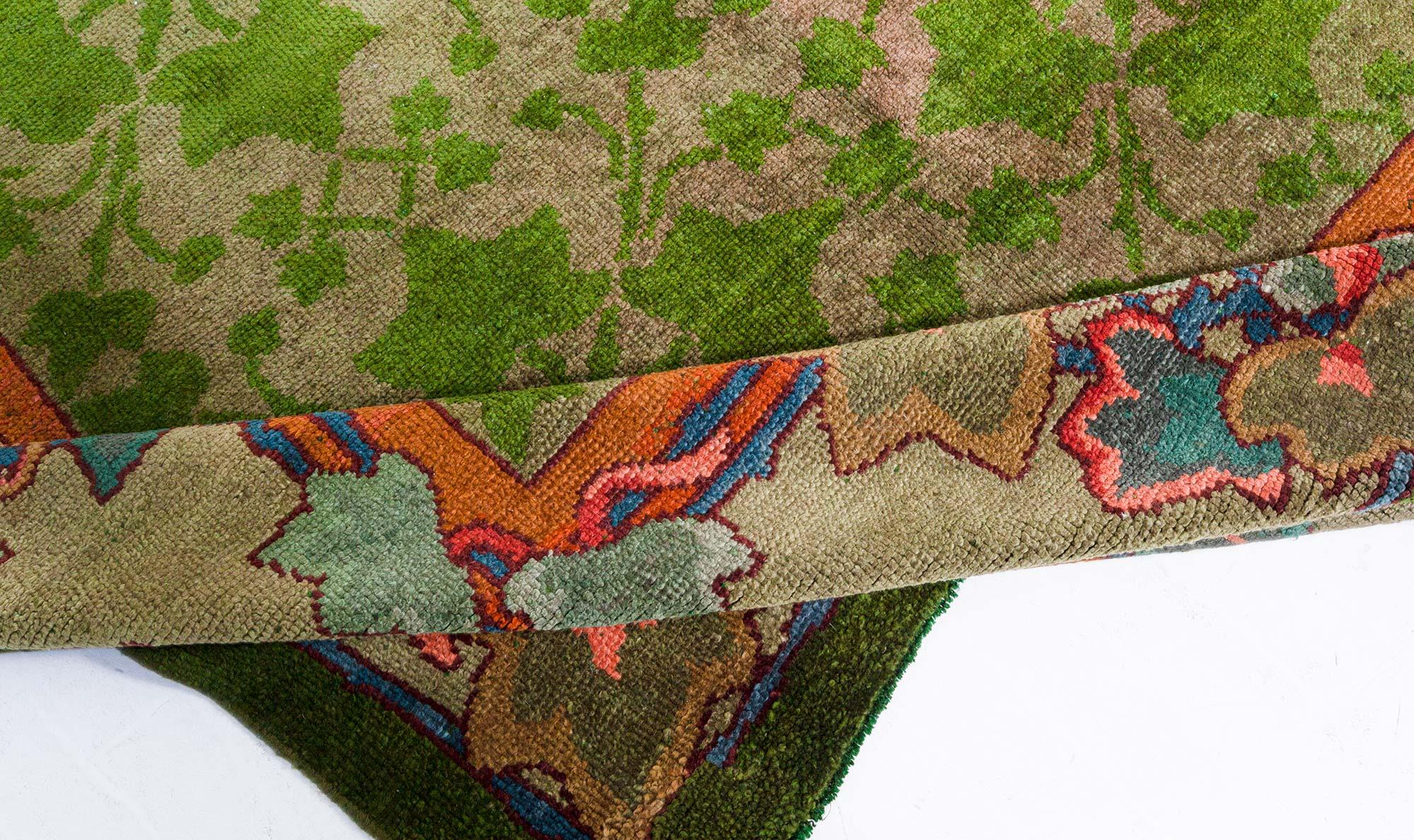 19th Century Irish Donegal Green Handmade Wool Rug For Sale 3