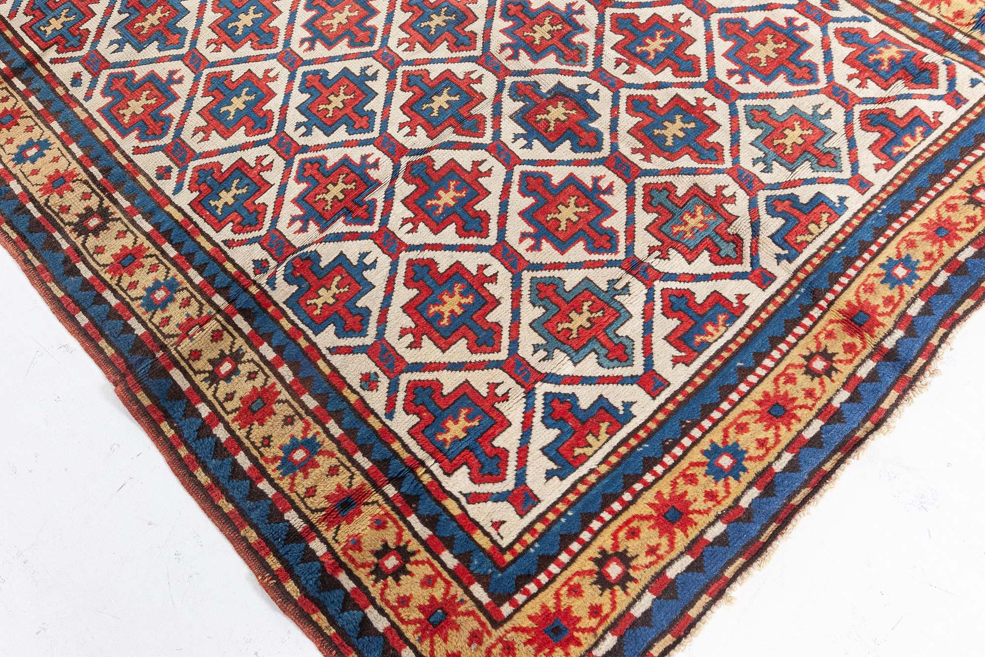 19th Century Kazak Handmade Wool Rug For Sale 2