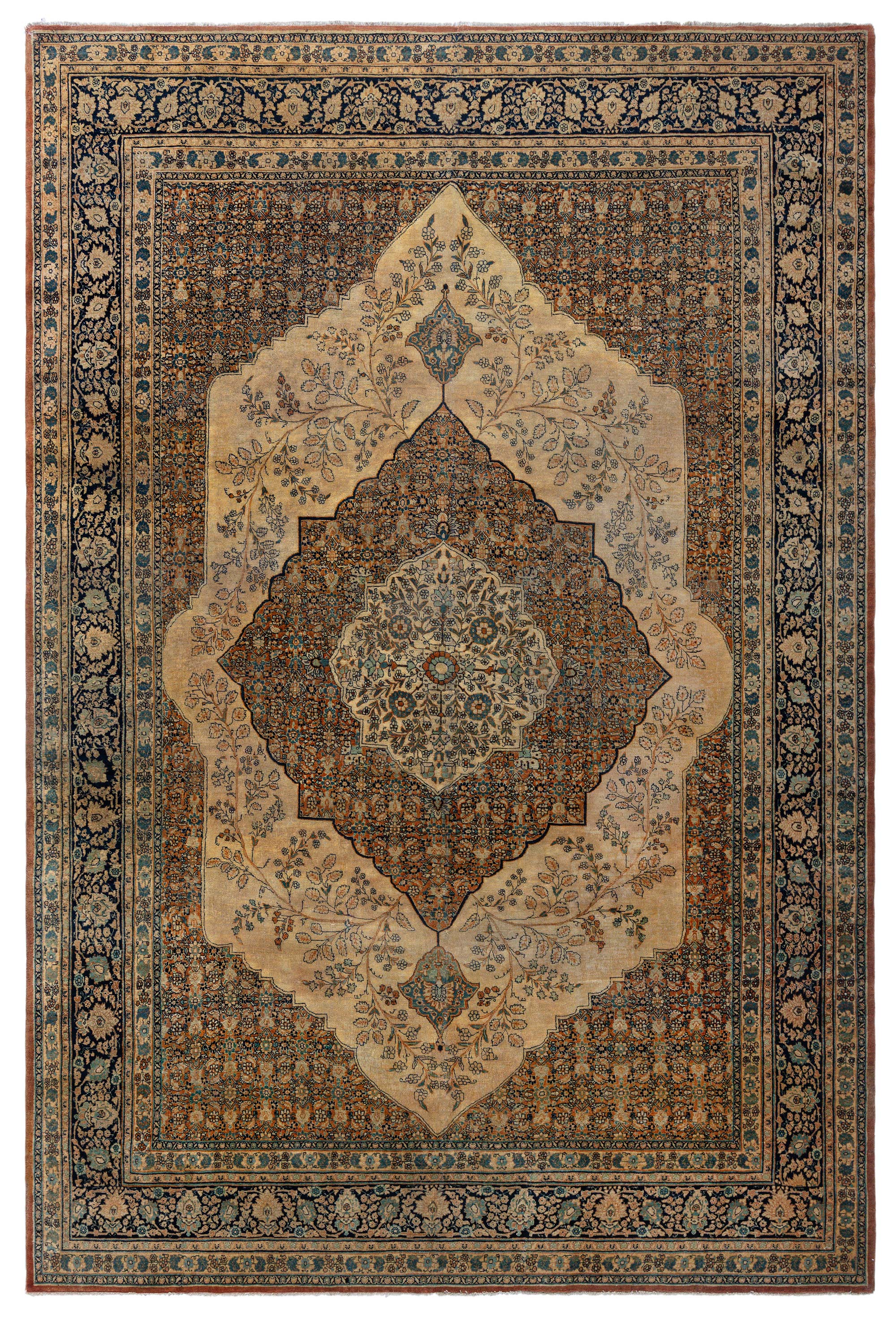 19th Century Persian Tabriz Hand Knotted Wool Rug For Sale