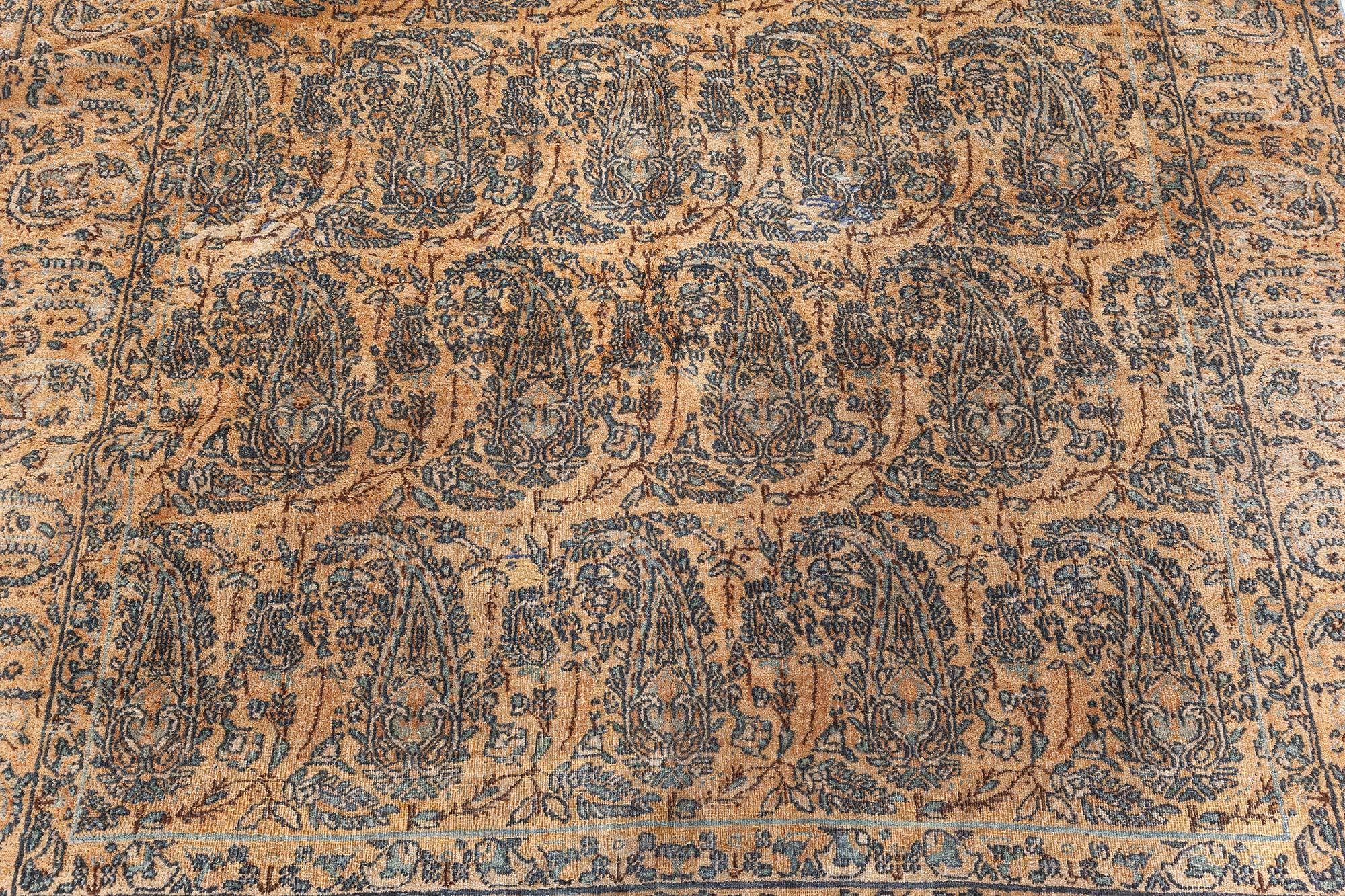 19th century Persian Tabriz yellow and black handwoven wool rug
Size: 4'4