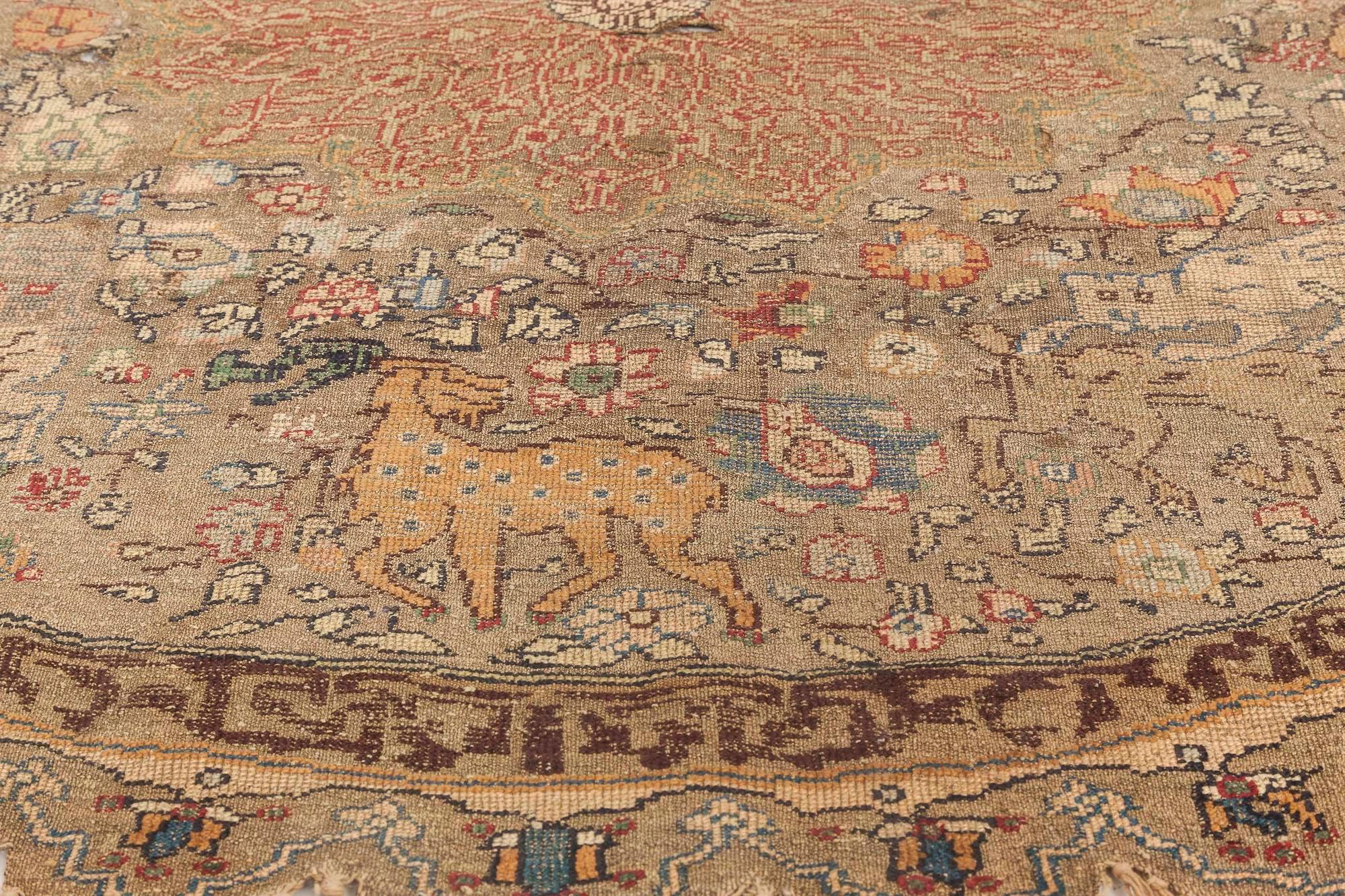 19th century round Turkish silk and metal thread rug
Size: 4'8