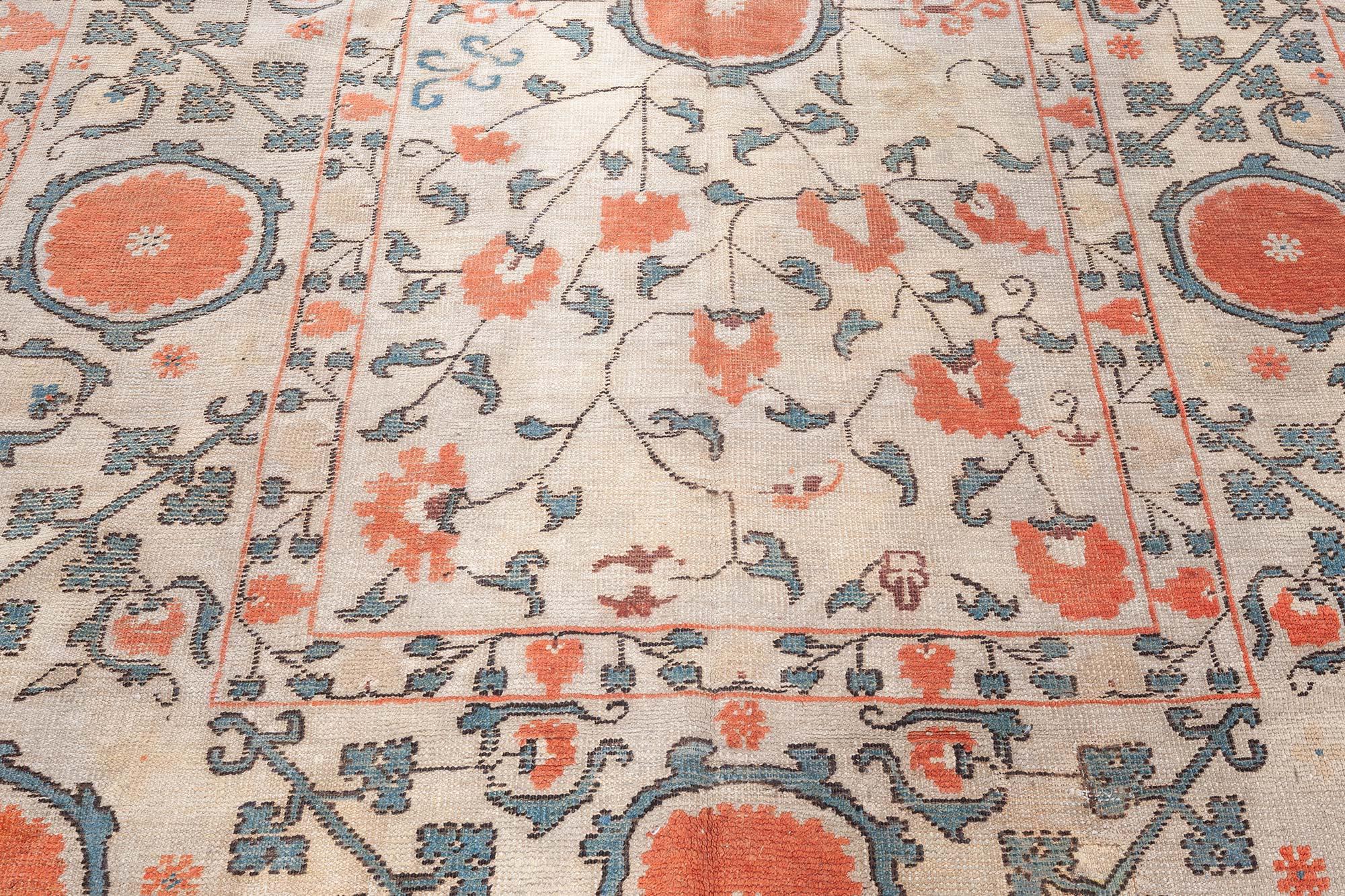 Khotan 19th Century Samarkand Orange Handmade Wool Rug For Sale