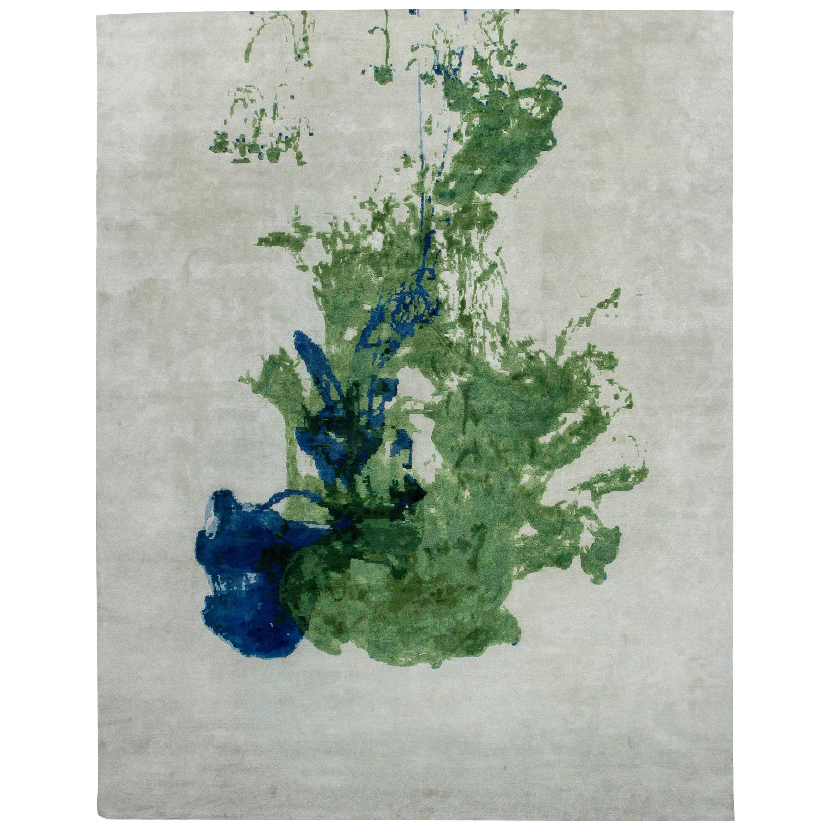 Contemporary Abstract Green and Blue Color-Drop Wool Rug by Doris Leslie Blau For Sale