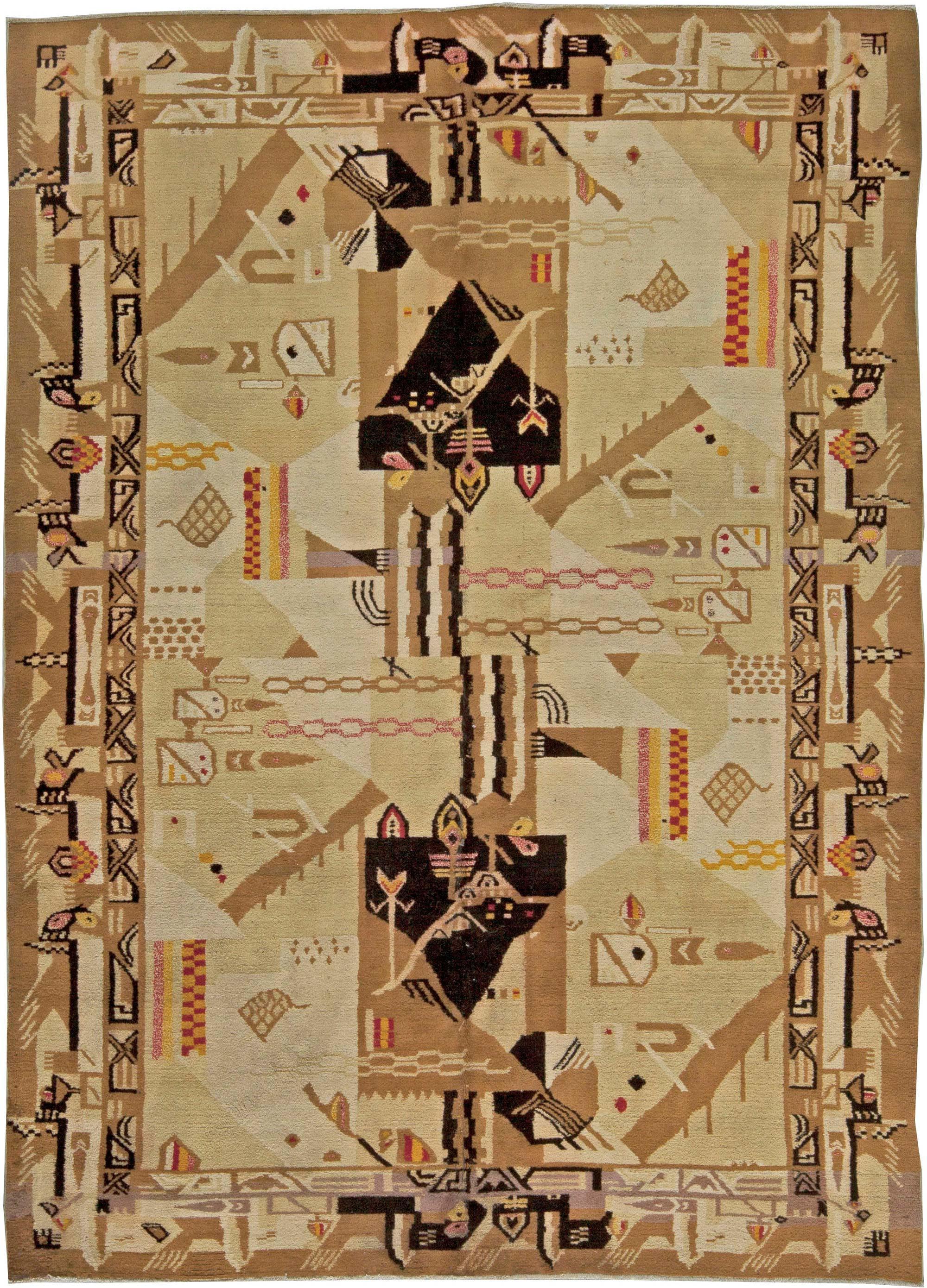 Antique Abstract Indian Agra Handmade Wool Rug For Sale