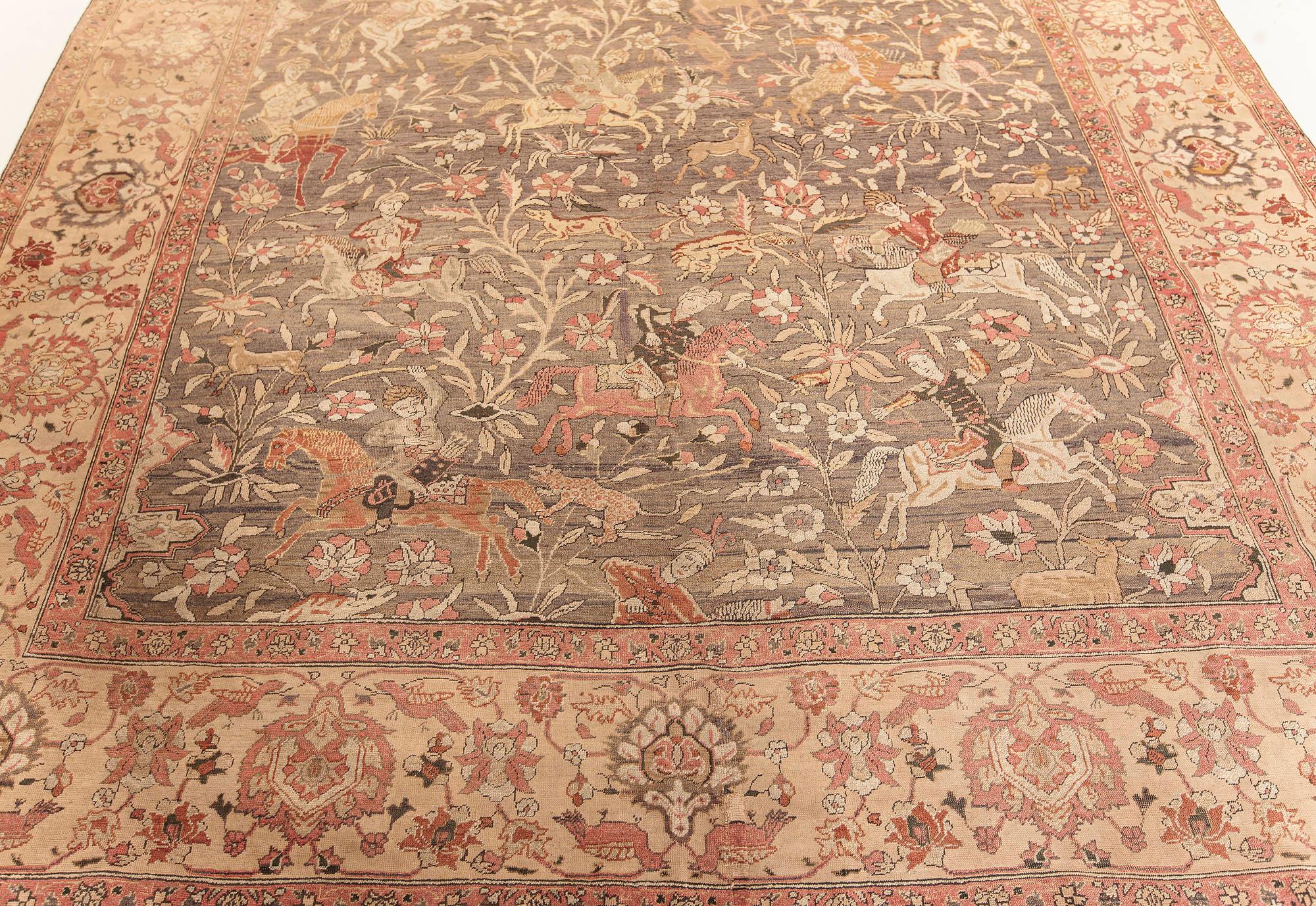 Antique Animal Design Turkish Hereke Rug In Good Condition For Sale In New York, NY