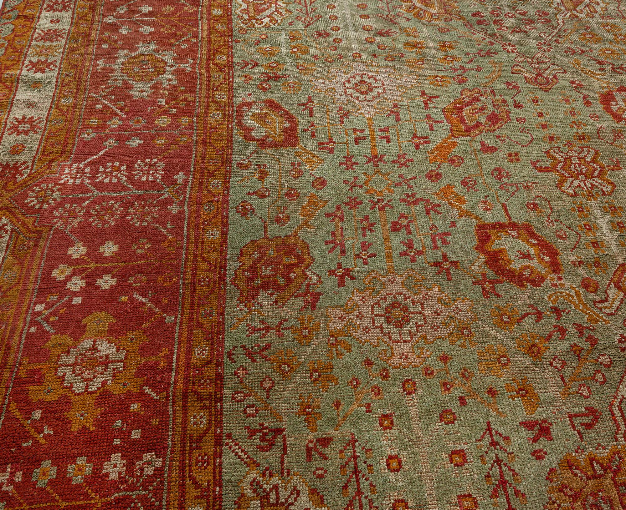 Hand-Knotted Antique Decorative Turkish Oushak Rug For Sale