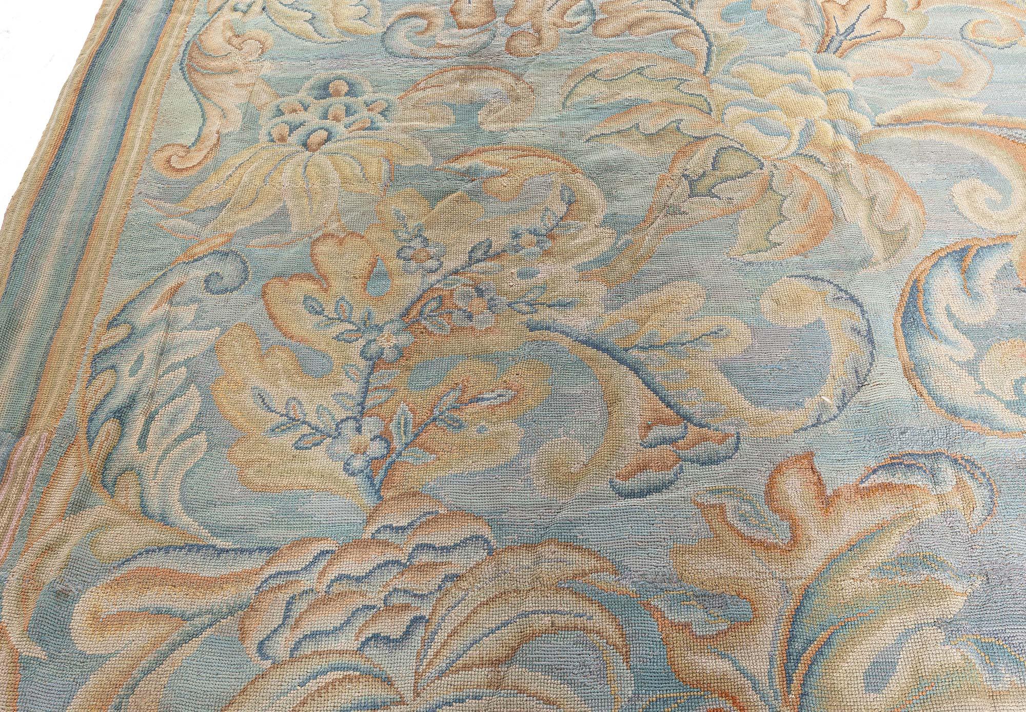 Antique English Needlework Beige Botanic Handmade Carpet
Size: 13'8