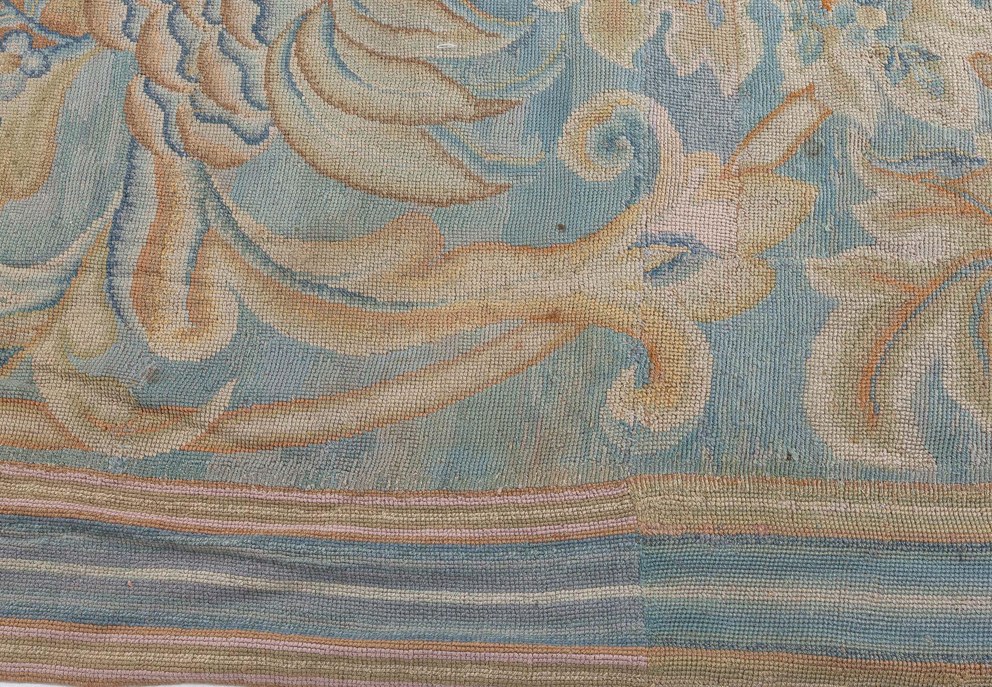 Wool Doris Leslie Blau Antique English Needlework Botanic Handmade Rug For Sale