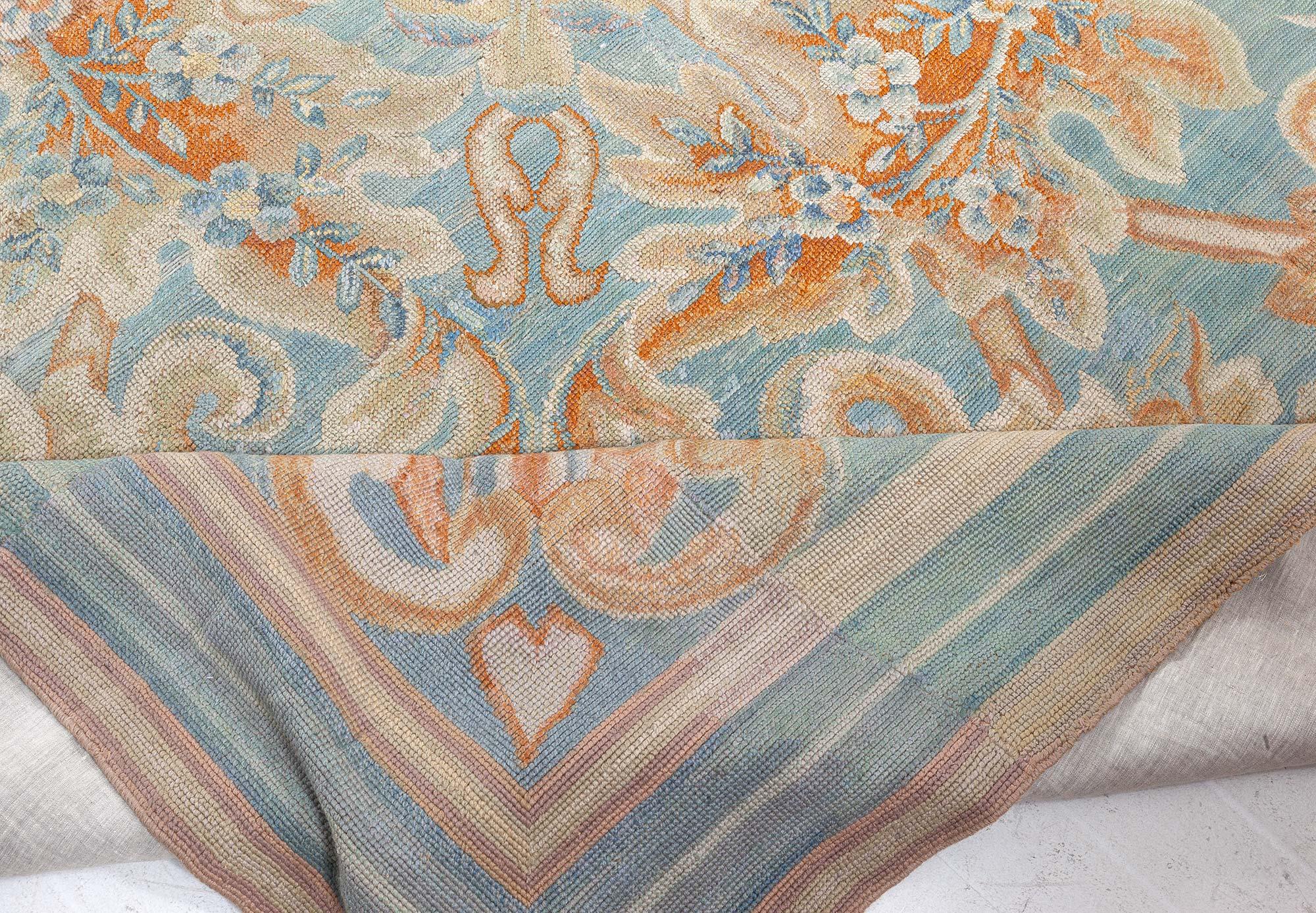 Doris Leslie Blau Antique English Needlework Botanic Handmade Rug For Sale 2
