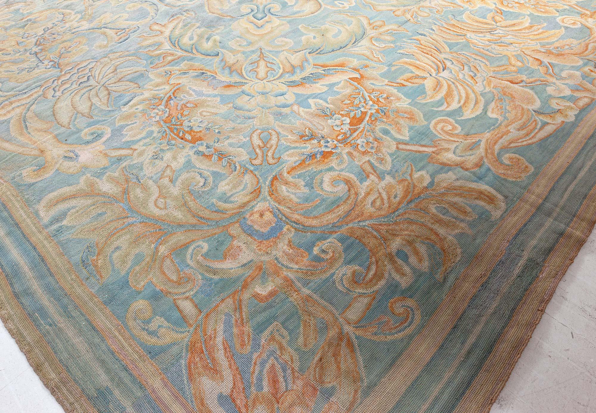 Doris Leslie Blau Antique English Needlework Botanic Handmade Rug For Sale 3