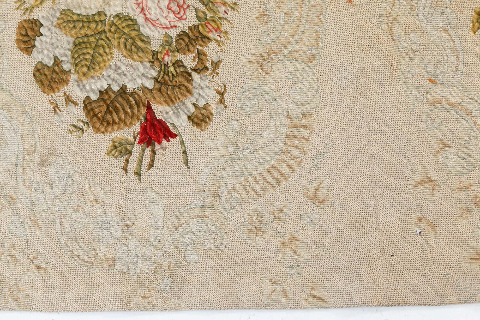Antique Floral Needlework Carpet In Good Condition For Sale In New York, NY