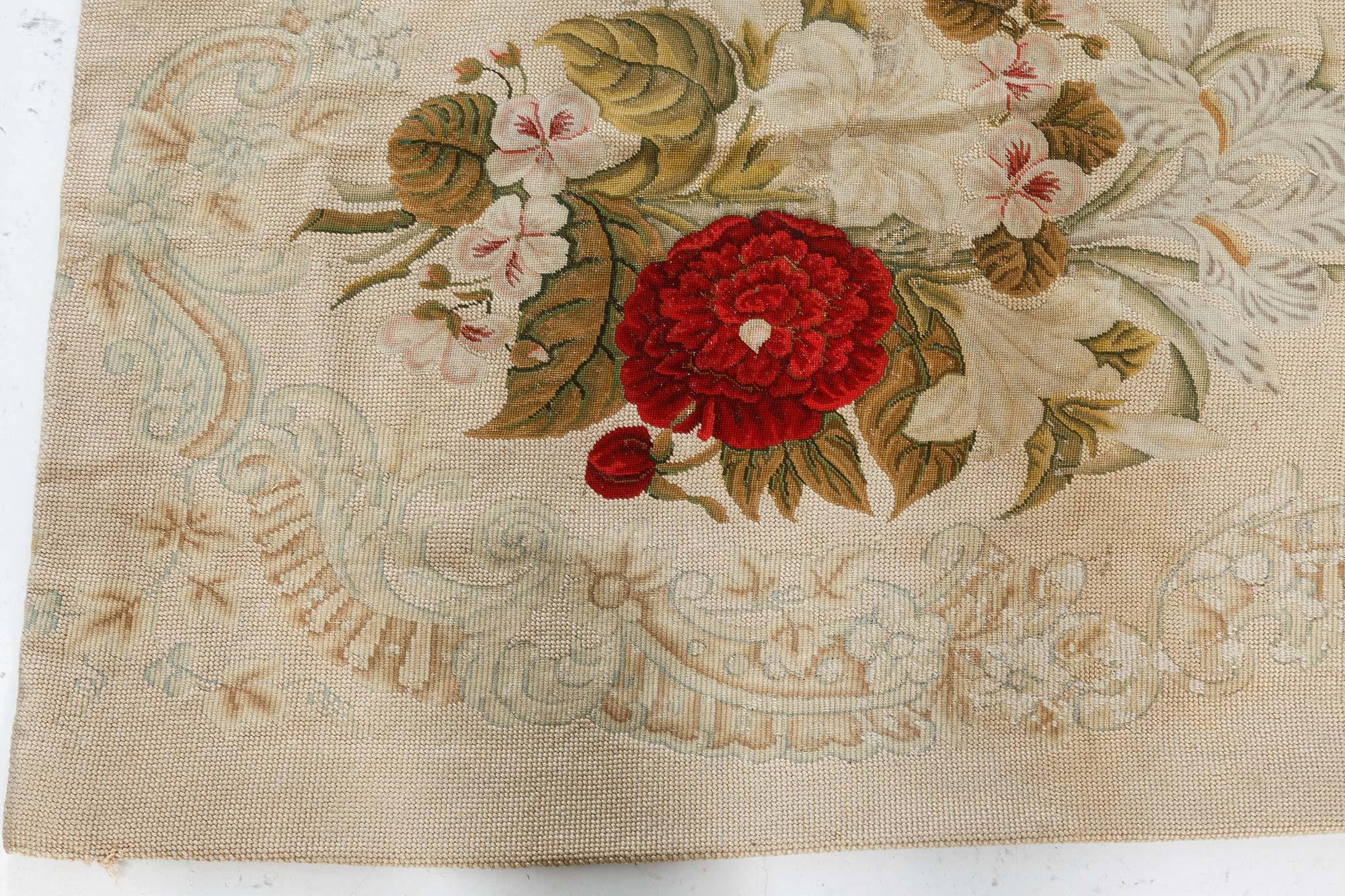 20th Century Antique Floral Needlework Carpet For Sale