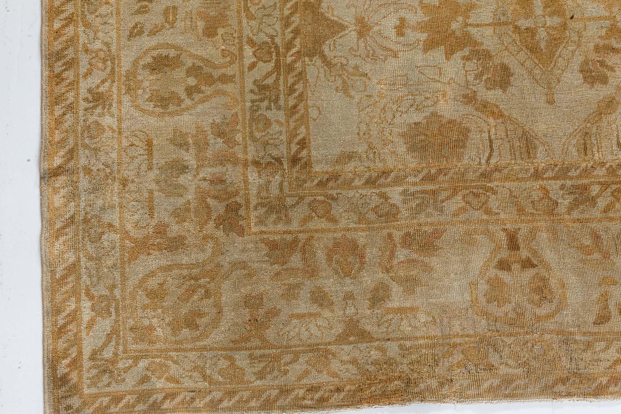 Wool Antique Indian Amritsar Botanic Rug Size Adjusted For Sale