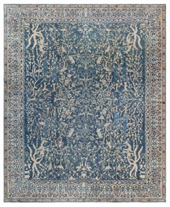 Antiker indischer blauer handgefertigter Wollteppich