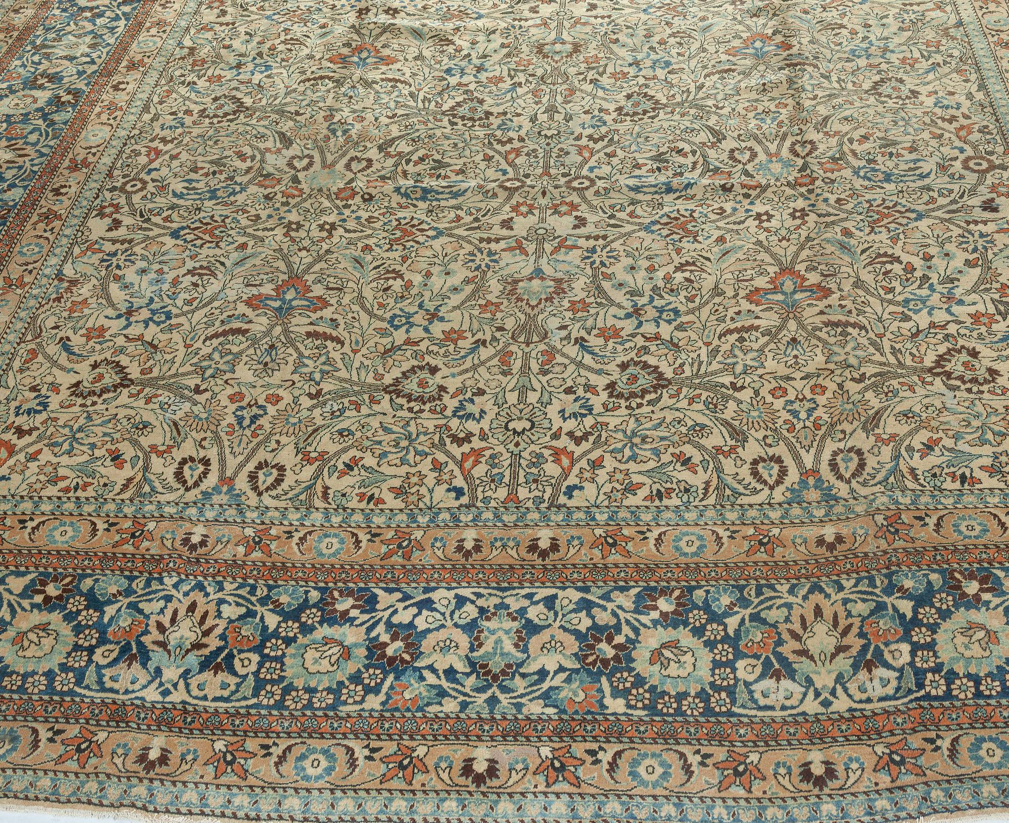 Antique Persian Khorassan Botanic Handmade Wool Rug
Size: 13'1