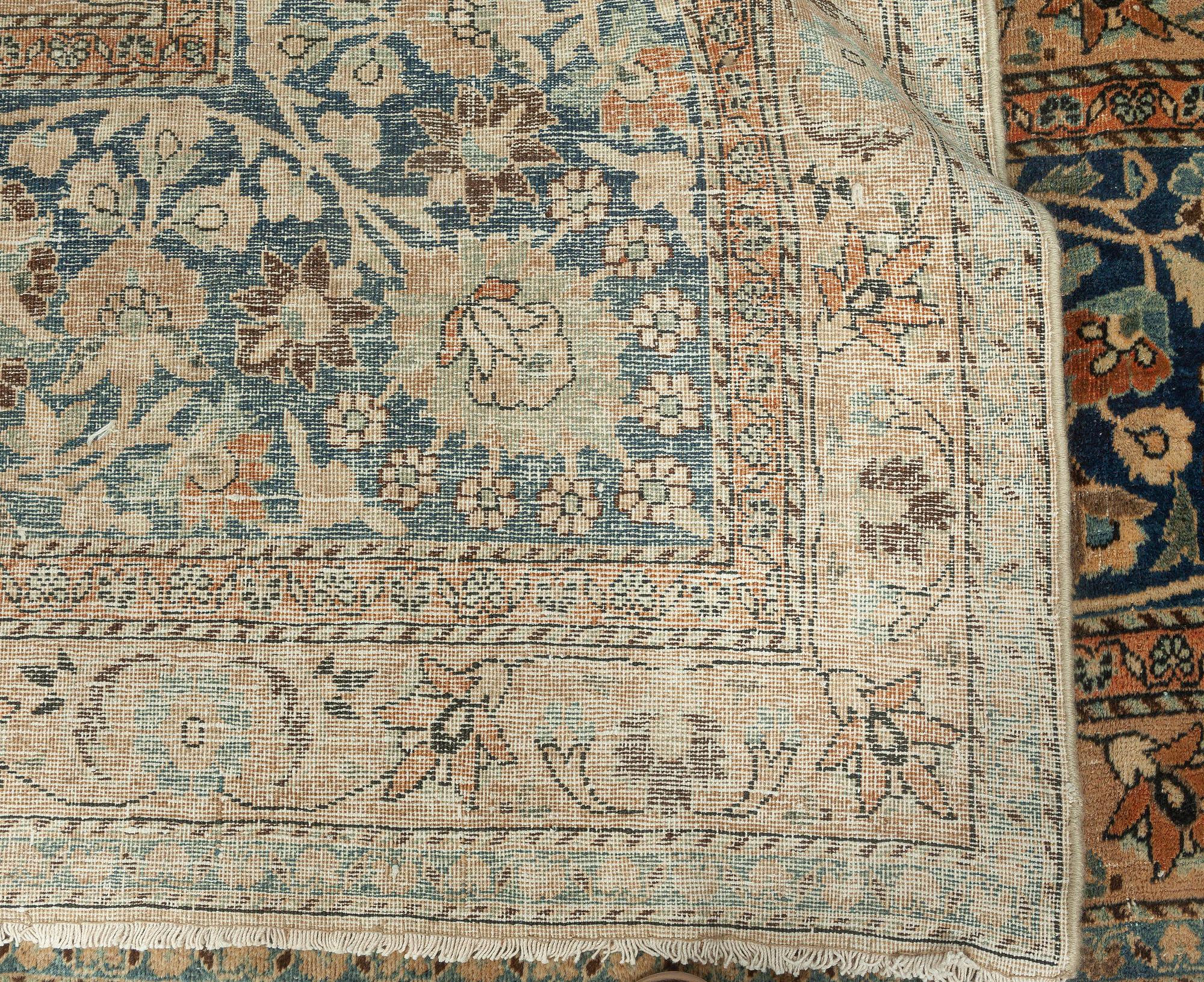 Hand-Knotted Antique Persian Khorassan Botanic Handmade Wool Rug For Sale