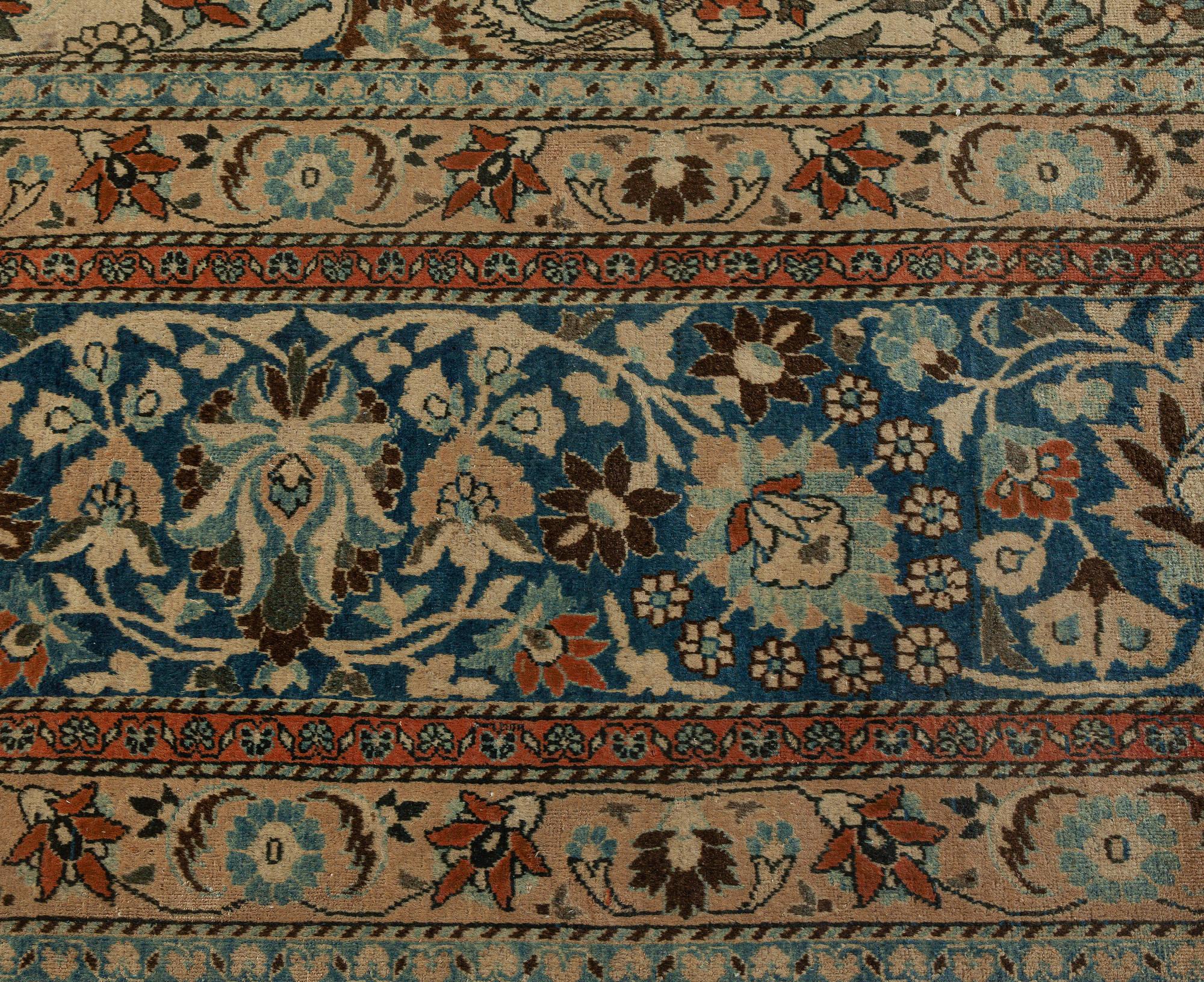 20th Century Antique Persian Khorassan Botanic Handmade Wool Rug For Sale