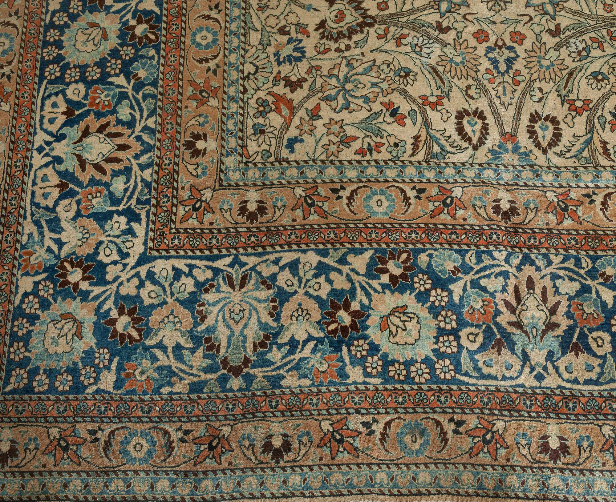 Antique Persian Khorassan Botanic Handmade Wool Rug For Sale 2