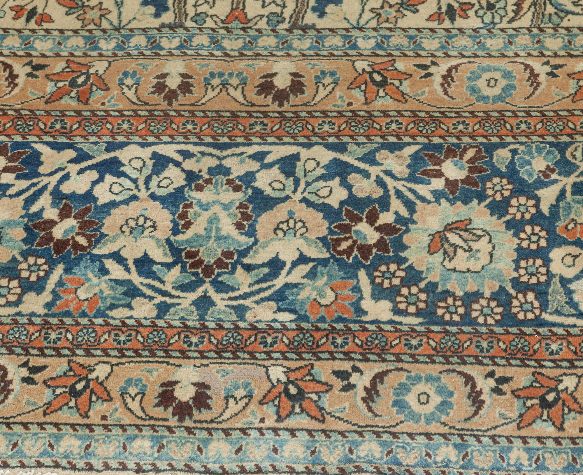 Antique Persian Khorassan Botanic Handmade Wool Rug For Sale 4
