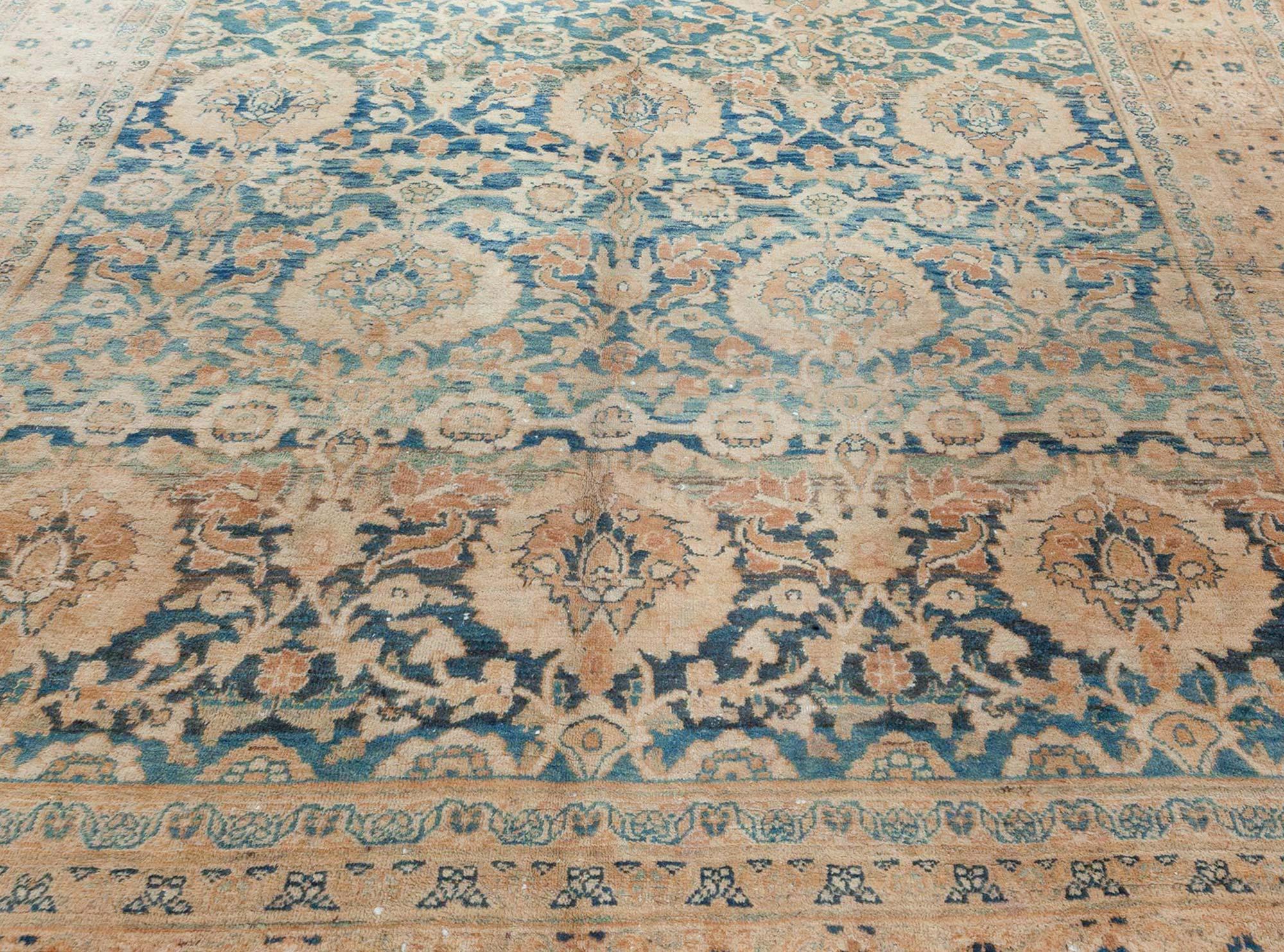 Antique Persian Meshad Botanic Handmade Wool Rug In Good Condition For Sale In New York, NY