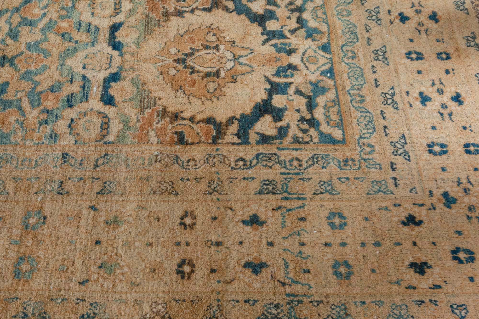 20th Century Antique Persian Meshad Botanic Handmade Wool Rug For Sale