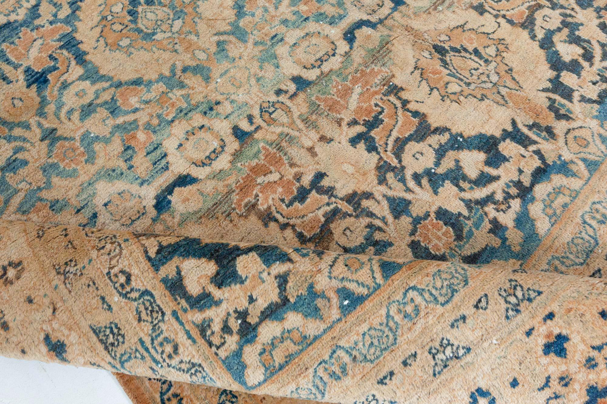 Antique Persian Meshad Botanic Handmade Wool Rug For Sale 1